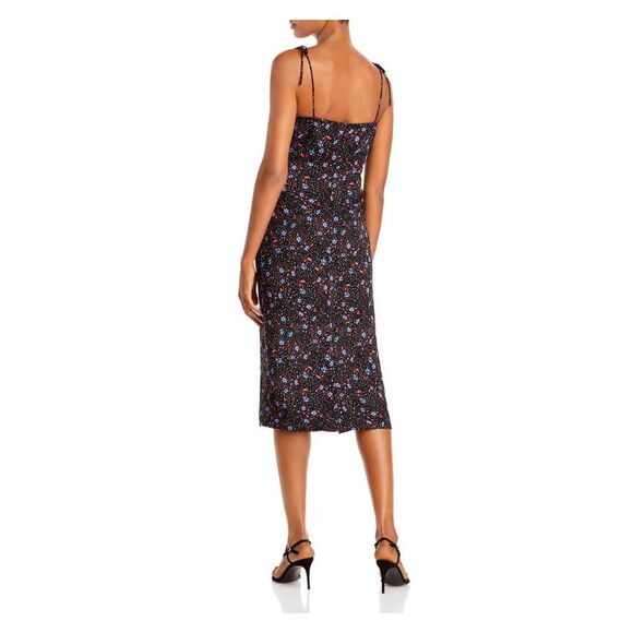 AQUA Womens Black Floral Spaghetti Strap Keyhole Knee Length Sheath Dress XS - Picture 2 of 2